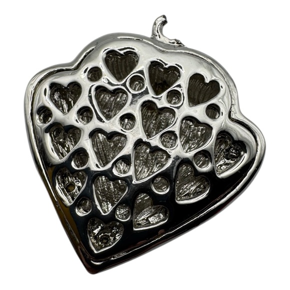 Vintage Chanel Heart Pendant • Silver Tone Rhinestones • CC Logo Look • 1” - Picture 5 of 6